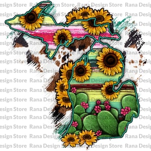 Serape Michigan Sunflower Flag, Michigan, Girasole, Cactus occidentale, Serape Pattern, Download digitale, Sublimazione, Download istantaneo, File Png