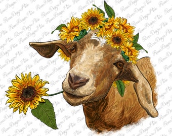Goat With Sunflower Png Sublimation Design,Goat Png, Sunflower Png, Sunflower Goat Png, Western Goat Png,Sublimation Design,Instant Download