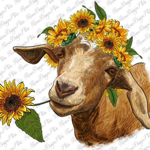Goat With Sunflower Png Sublimation Design,Goat Png, Sunflower Png, Sunflower Goat Png, Western Goat Png,Sublimation Design,Instant Download