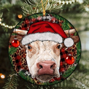 Hereford Cow Christmas Ornament Png, Western Christmas Ornament Png, Round Christmas Ornament,Christmas Ornament Sublimation Design Download