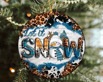 Let It Snow Ornament Png Sublimation Design, Western Christmas Ornament Png, Round Christmas Ornament, Merry Christmas Png, Digital Download