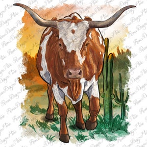Longhorn Cow With Desert Background Png Sublimation Design,Longhorn Cow Png,Desert Png, Background Png,Sublimation Design,Instant Download