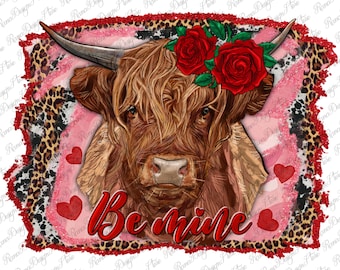 Be Mine Cow Png Sublimation Design, Valentine Cow Png, Be Mine Cow Png, Western Cow Png, Valentine Cow With Roses Png, Digital Download