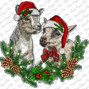 Mistletoe Christmas Baby Goats Png Sublimation Design, Baby Goats Png, Floral Goats Png, Christmas Baby Goats Png, Instant Download image 1
