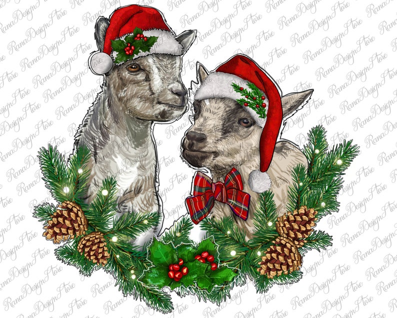 Mistletoe Christmas Baby Goats Png Sublimation Design, Baby Goats Png, Floral Goats Png, Christmas Baby Goats Png, Instant Download image 1