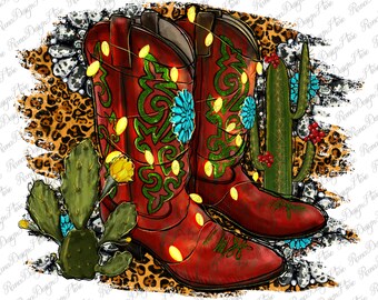 Western Christmas Boots Distressed Background Design, Christmas Boots Png,Western Boots Png, Gemstone Boots Png, Boots Png, Instant Download