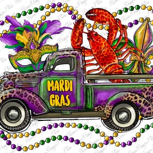 Mardi Gras Truck With Mask Fleur De Lis And Crawfish Png Sublimation Design, Mardi Gras Png, Mardi Gras Truck Png, Mask Png,Digital Download