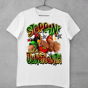 Steppin' into Juneteenth sneaker and heel afro woman png, afro woman png, Juneteenth png, black woman png,sneakers life png,designs download image 2
