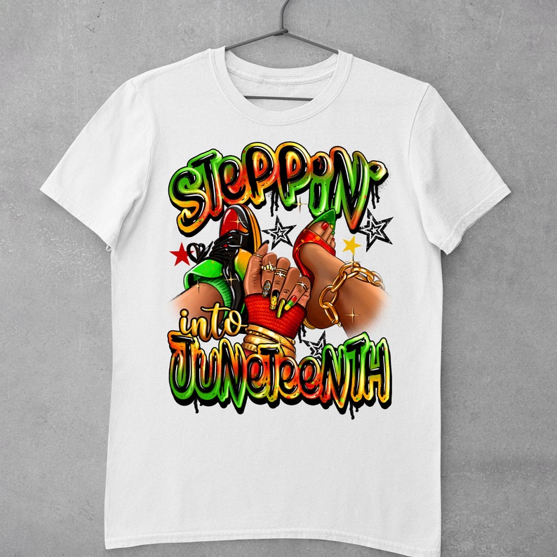 Steppin' into Juneteenth sneaker and heel afro woman png, afro woman png, Juneteenth png, black woman png,sneakers life png,designs download image 2