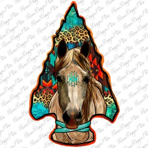 May include: A digital illustration of a horse's head with a turquoise and orange geometric pattern behind it. The horse has a white star on its forehead and a turquoise and orange beaded necklace.