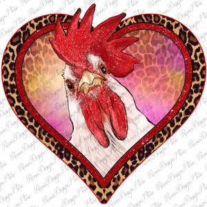 Valentine&#39;s Day Rooster With Leopard Heart Png Sublimation Design Downloads, Valentines Western Heart PNG, Valentine Png, Digital Download