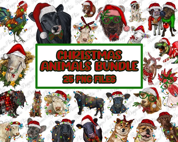 Christmas Animals Png Sublimation Design Bundle, Christmas Animals Bundle Clipart, Happy New Year Png,Christmas Animal Png,Digital Download