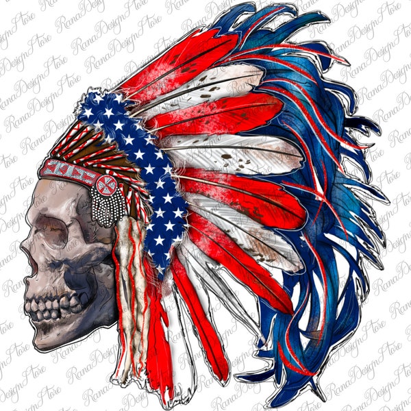Skull With American Headdress Png Sublimation Design, Indian Png, Indian Headdress Png, Skull Png, Native American Png, Instant Download