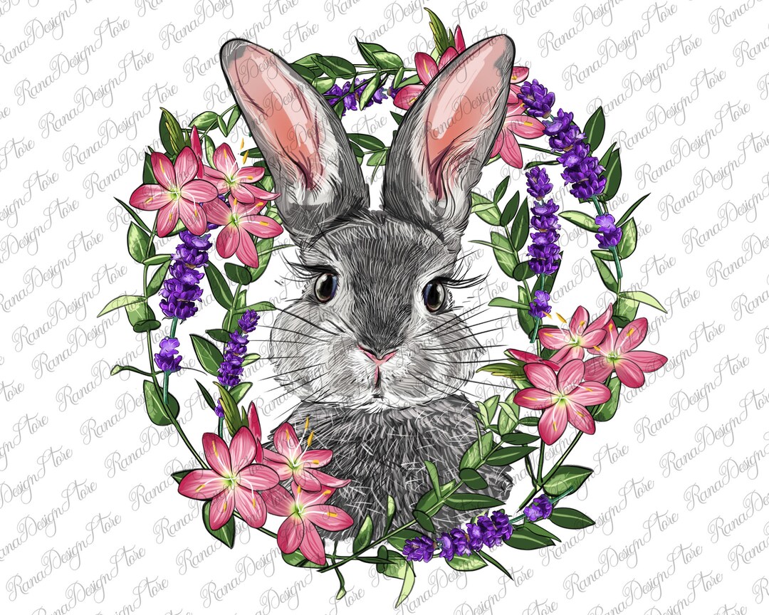 Easter Bunny With Floral Wreath Png Sublimation Design, Easter Day Png ...