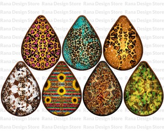 Western Teardrop Earring Bundle Png, Leopard Orecchini, Cowhide Png, Turqoise Orecchini, Orecchini Sublimazione, Sublimazione Design Download
