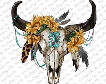 Sunflower skull Cow skull Wild and Free Bull Skull Bull Skull PNG Cow skull tshirt Cow skull PNG Sublimation- western cow skull