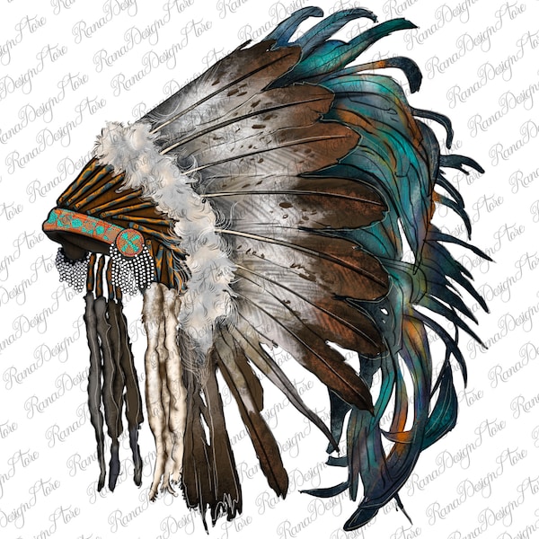 Indian Feather Headdress Png Sublimation Design, Indian Png, Indian Headdress Png, Indian Feather Png, Indian American Png, Instant Download