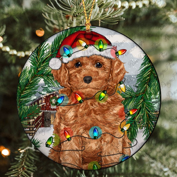 Toy Poodle And Farm Ornament Png, Toy Poodle Sublimation, Western Christmas Ornament,Round Christmas Ornament,Christmas Ornament Sublimation