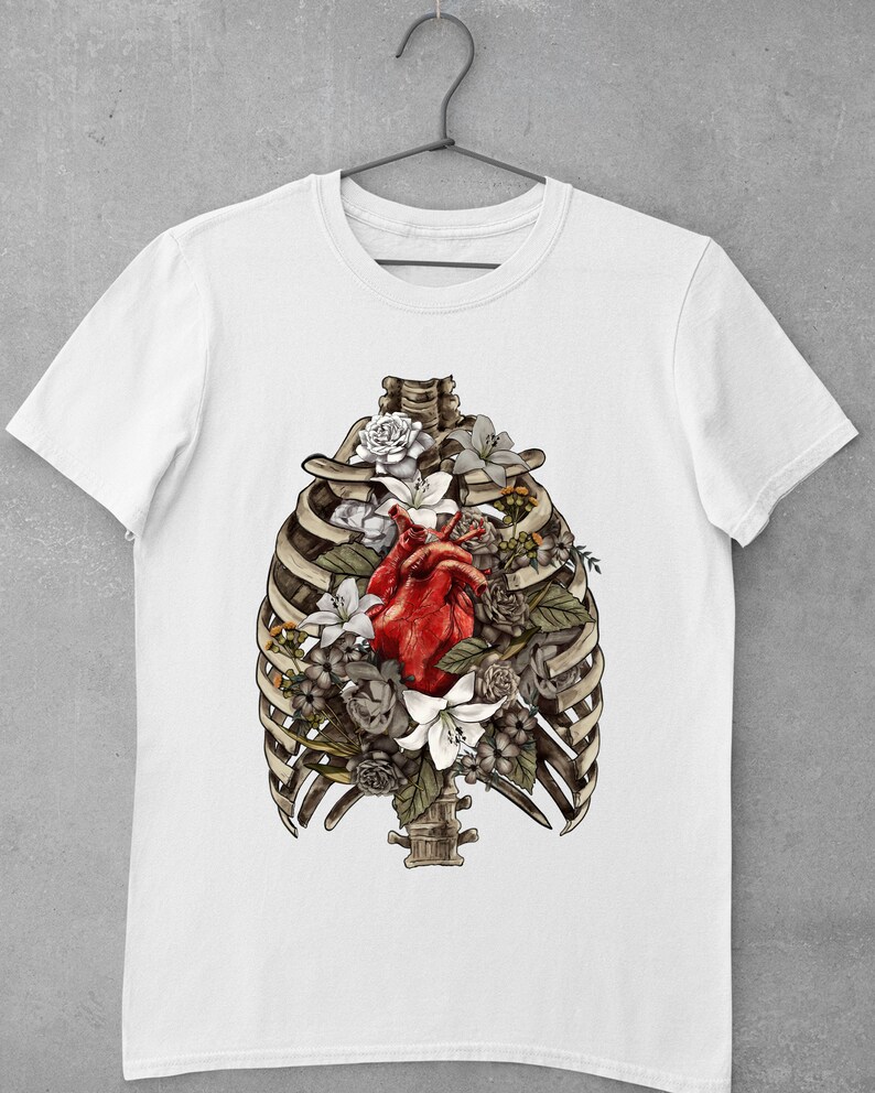 Skelet Ribbenkast Hart png Sublimatie Ontwerp, Handgetekend Anatomisch Hart png, Menselijk Hart png, Anatomisch Menselijk Hart Png, Digitale Download afbeelding 2