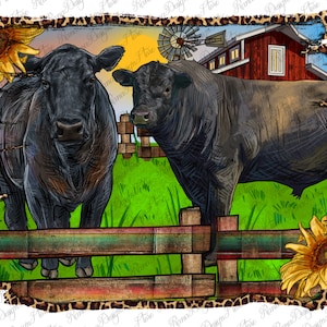 Western Barnyard Black Angus Rinder und Bull Png Sublimation Design, Black Angus Rinder Png, Black Angus Bull Png, Bauernhof Tiere Png Downloads