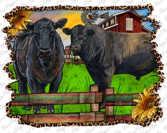 Western Barnyard Black Angus Cattle and Bull Png Sublimation Design, Black Angus Cattle Png, Black Angus Bull Png,Farm Animals Png Downloads