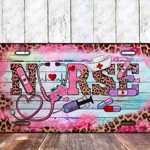 Valentine&#39;s Day Nurse License Plate Sublimation Design, Valentine&#39;s Day License Plate Png, Nurse License Plate Png, Nurse Png, Downloads