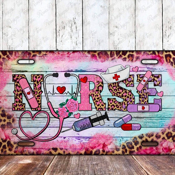 Valentine's Day Nurse License Plate Sublimation Design, Valentine's Day License Plate Png, Nurse License Plate Png, Nurse Png, Downloads