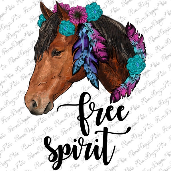 Floral Free Spirit Horse Png Sublimation Design, Floral Horse Png, Free Spirit Png, Horse Png, Feather Horse Png, Instant Download