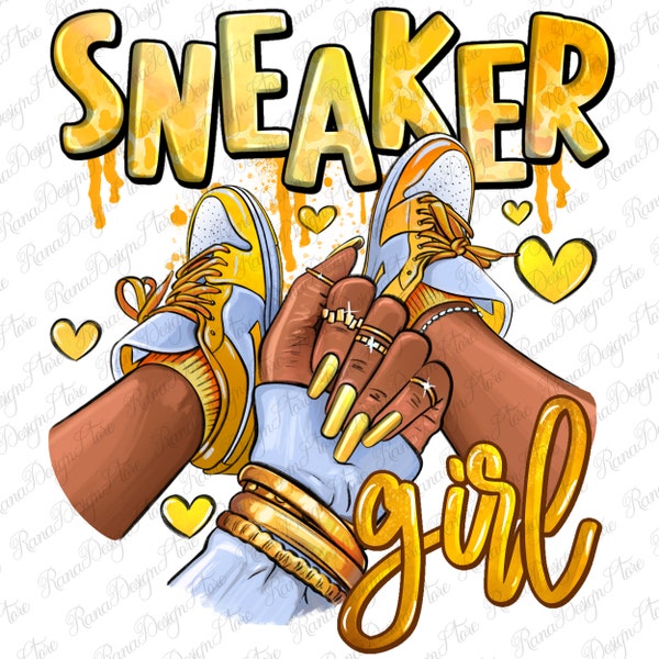 Yellow sneaker girl afro woman png sublimation design download, sneaker life png, black woman png, sneaker girl png, designs download