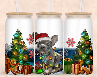 French Bulldog Christmas lights libbey glass png sublimation design download, Bulldog libbey glass png, sublimate designs download
