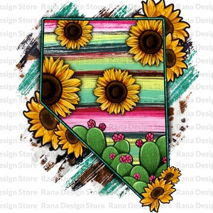 Serape Zonnebloem Cactus Nevada Kaart Png Sublimatie Design, Nevada Kaart Png, Zonnebloem Nevada, Westelijke Nevada, Serape Nevada, Digitale Download