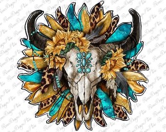 Sunflower Bull Skull With Gemstone Png Sublimation Design, Bull Skull Sunflower Png, Gemstone Bull Skull Png,Bull Skull Png,Instant Download