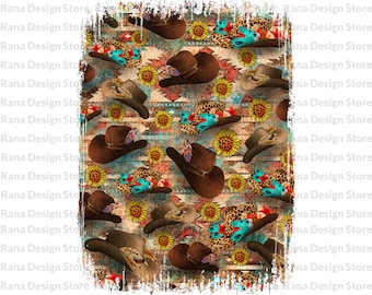Western Cowboy Hat Background Png Sublimation Design, Sunflower Background Png, Cowboy Hat Png, Png Background Design, Instant Download