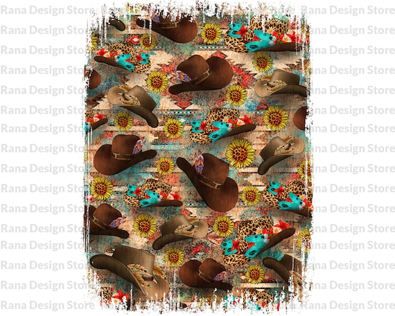 Western Cowboy Hat Background Png Sublimation Design, Sunflower Background Png, Cowboy Hat Png, Png Background Design, Instant Download
