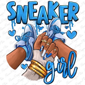 Sneaker girl afro woman blue png sublimation design download, sneaker life png, black woman png, sneaker girl png,sublimate designs download