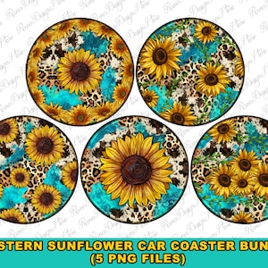 Western sunflower car coaster png sublimation design bundle, western car coaster png, sunflower car coaster png, sublimate designs download