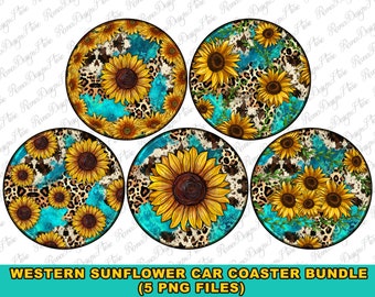 Western zonnebloem auto coaster png sublimatie ontwerp bundel, western auto coaster png, zonnebloem auto coaster png, sublimatie ontwerpen downloaden