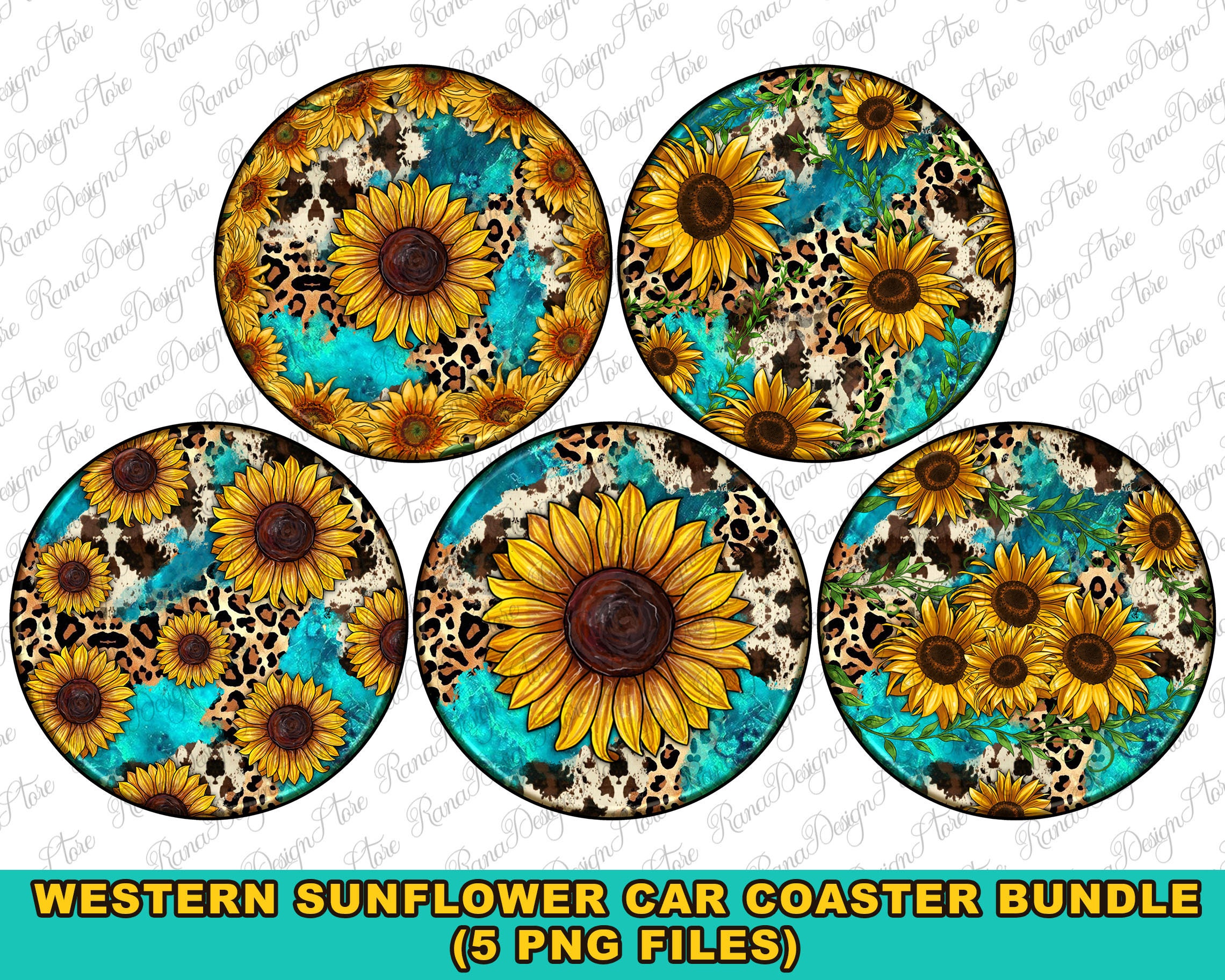 Western sunflower car coaster png sublimation design bundle, western car coaster png, sunflower car coaster png, sublimate designs download