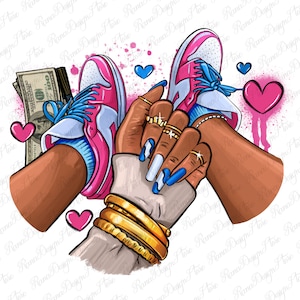 Pink and blue sneaker girl png sublimation design download, sneaker life png, black woman png, sneaker girl png, sublimate designs download