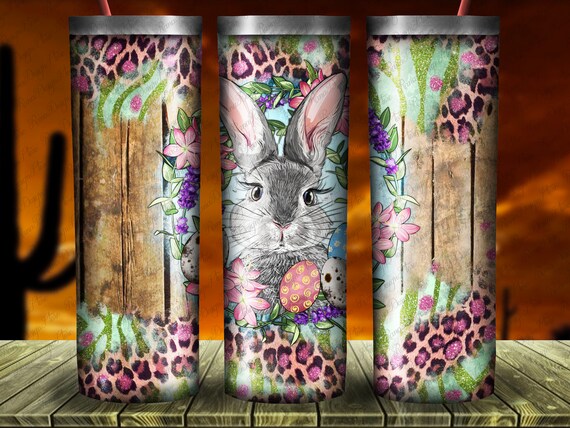 Easter Bunny With Floral Wreath And Leopard Tumbler Png Sublimation Design,20oz Skinny Tumbler Png,Easter Sublimation Png, Digital Downloads