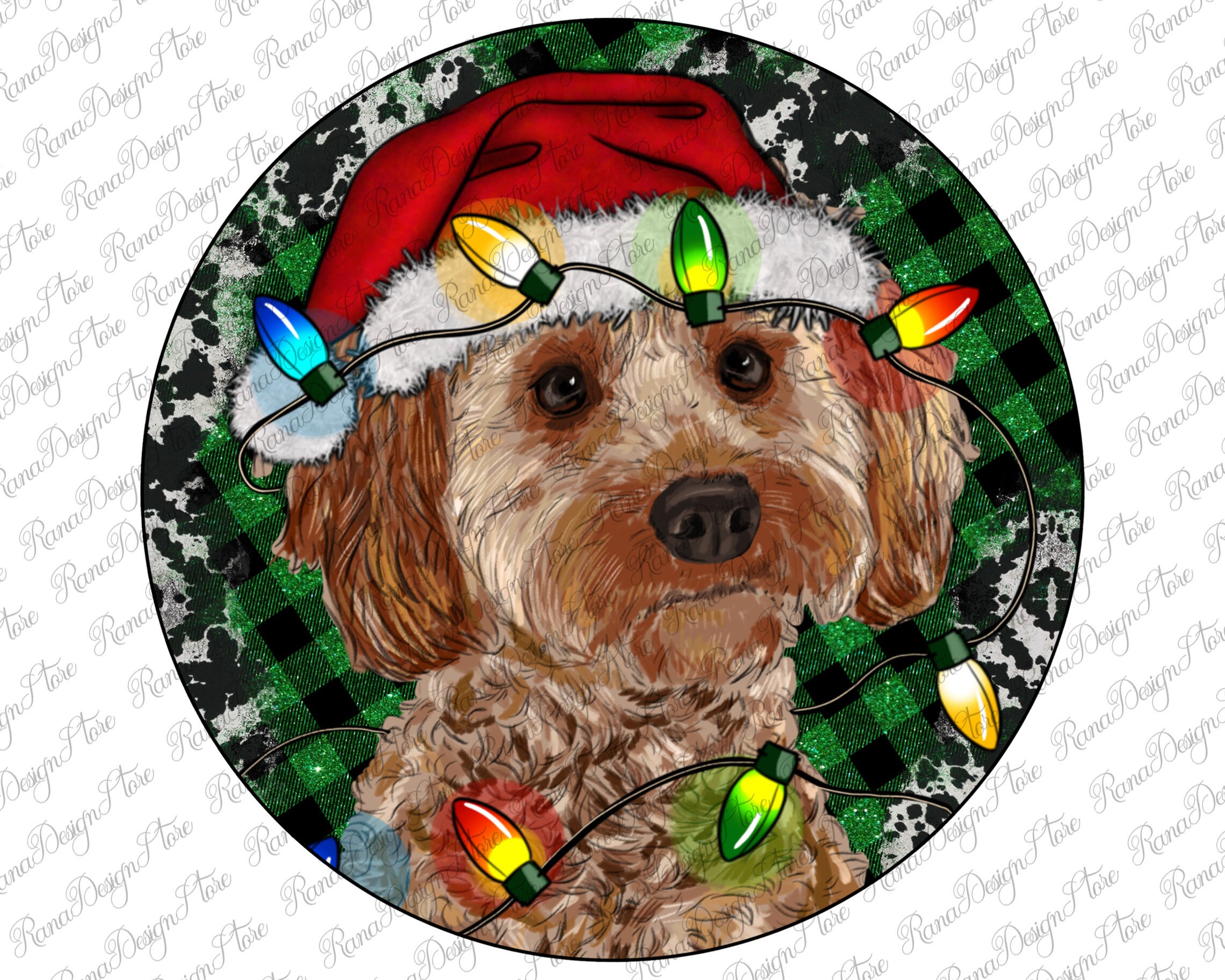 Cockapoo Santa Hat and Christmas Tree Ornament Png, Western Christmas ...