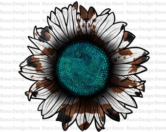 Turquoise Cowhide Sunflower Png, Cowhide Turquoise Print, Design For Sublimation Print, Sublimation Design,Digital Download,Png File