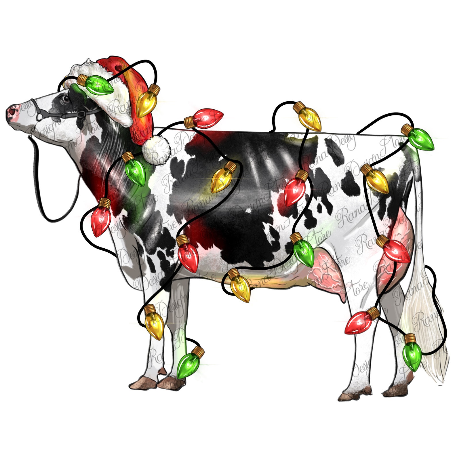 Christmas Holstein Dairy Cow Png Sublimation Design Download, Christmas