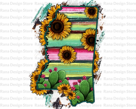 Mississippi Map Png Sunflower And Cactus Mississippi Map Etsy