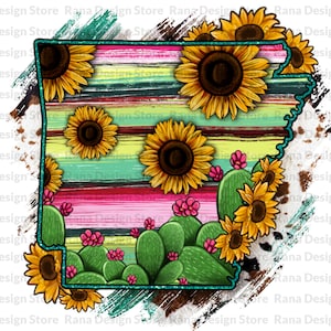 Arkansas Mapa Png, Girasol Y Cactus Arkansas Mapa Diseño, Mapa Arkansas, Girasol Arkansas, Serape Arkansas, Oeste de Arkansas, Sublimación