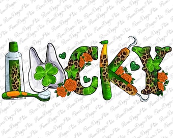 Lucky Dentist St. Patricks Day Png,Leopard Png,St. Patrick's Day Png,St. Patrick's Day Leopard Dentist With Clovers Png, Digital Downloads