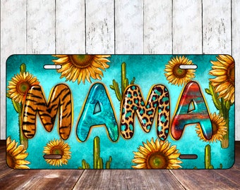 Turquoise and Sunflower Mama License Plate Sublimation , Western License Plate,Mama License Plate,Mama Png,Turquoise Png, Digital Download,