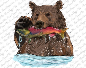 Mama Bear Hunting Fish PNG Sublimation Design,Mama Sublimation Designs,Mama Animal PNG, Mama Bear Png, Bear And Fish Png,Digital Download