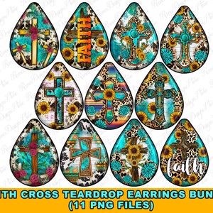 Faith cross teardrop earrings png sublimation design bundle, western patterns png, Christian png, sublimate designs download