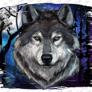 Wolf And Full Moon Png Sublimation Design, Western Life Png, Wolves Png, Wolf In The Dark Night Png, Full Moon Wolf Png, Digital Downloads